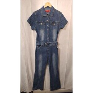 Vintage 2000's Y2K NESSO Denim Jumpsuit Womens Sz 13 Flare Wide Leg Striped